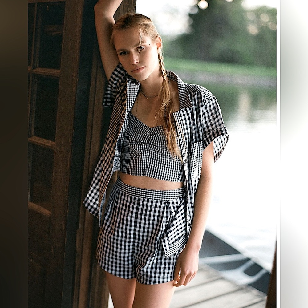 ANTHROPOLOGIE Maeve Gingham Three Piece Short Set